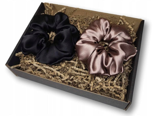 JEDWABNE GUMKI DO WŁOSÓW BOX PREZENTOWY SCRUNCHIE JEDWAB 100% 2-PAK KOLORY