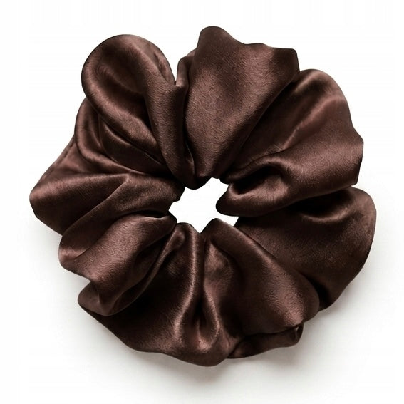 Jedwabna gumka do włosów 100% Jedwab scrunchie Czekoladowy brąz Meravil r.M