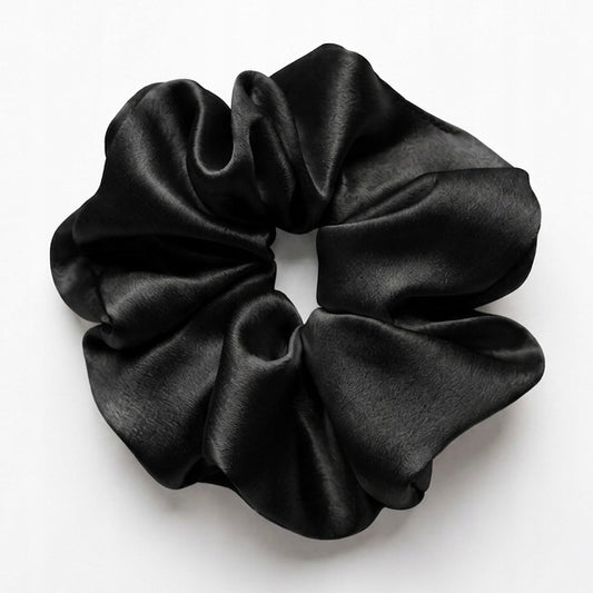 Jedwabna gumka do włosów 100% Jedwab scrunchie Czarna Meravil rozmiar M
