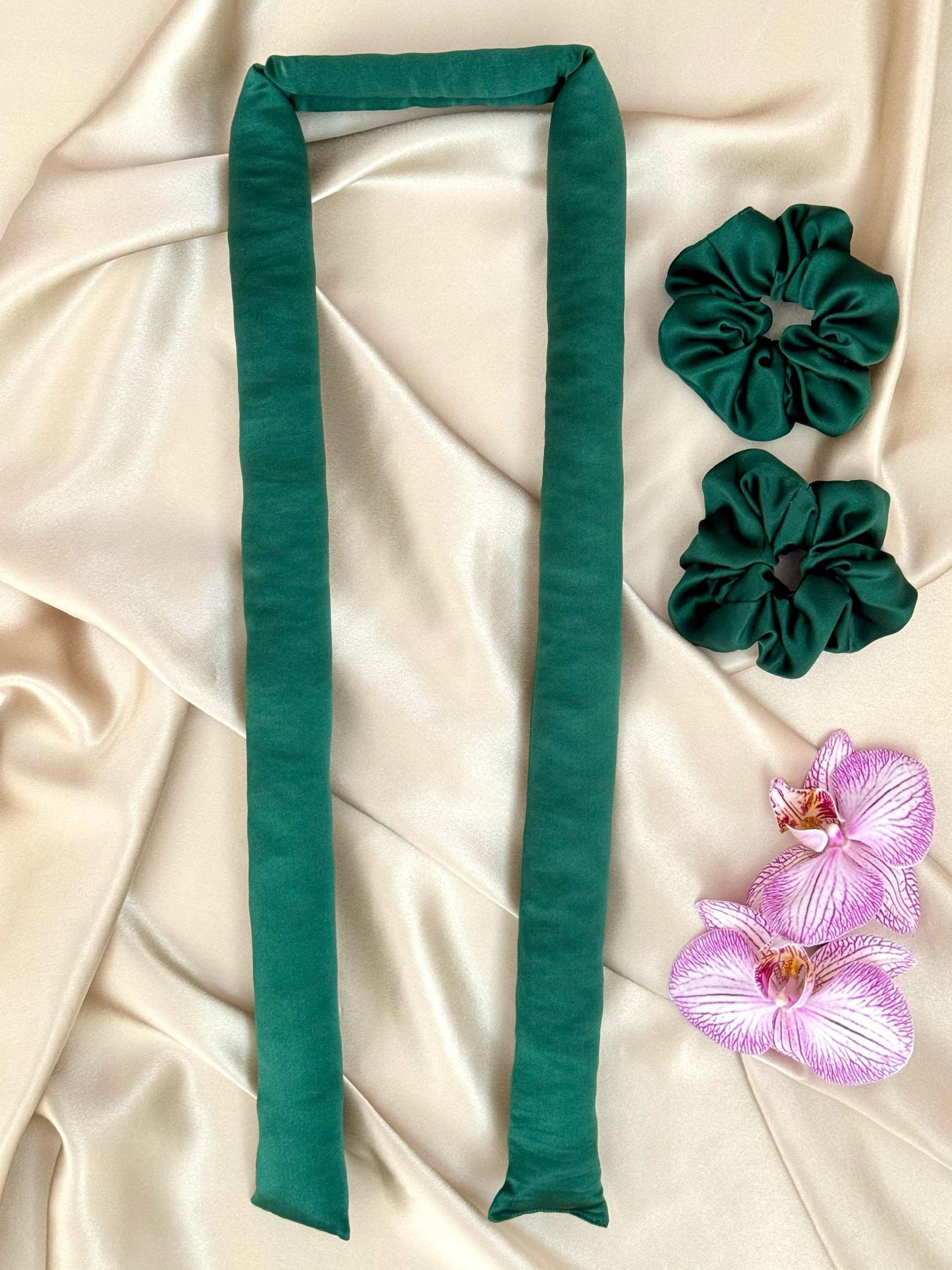 LOKÓWKA JEDWABNY WAŁEK DO WŁOSÓW + 2 SCRUNCHIES JEDWAB NATURALNY MORWOWY 22