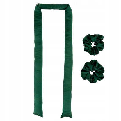 Jedwabny wałek do włosów + 2 scrunchies butelkowa zieleń