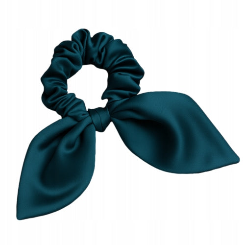 Jedwabna gumka do włosów z uszkami 100% JEDWAB scrunchie - Morski ciemny