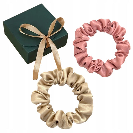 Zestaw jedwabnych gumek do włosów na prezent JEDWAB 100% scrunchie 2 szt