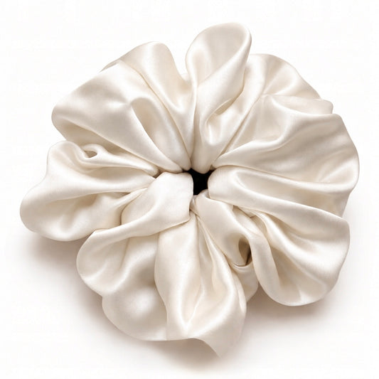 Jedwabna gumka do włosów 100% Jedwab scrunchie kość słoniowa XXL Meravil