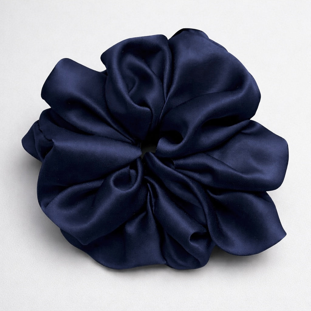 Jedwabna gumka do włosów 100% Jedwab scrunchie granatowa XXL Meravil