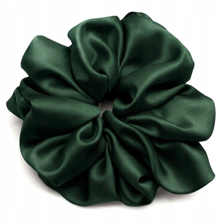 Jedwabna gumka do włosów 100% Jedwab scrunchie butelkowa zieleń XXL Meravil