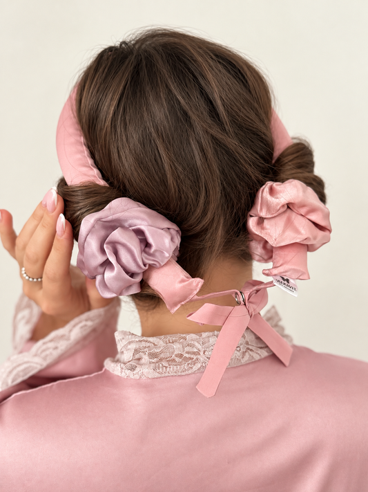 Jedwabne papiloty z elastycznym drucikiem - brudny róż 3szt.