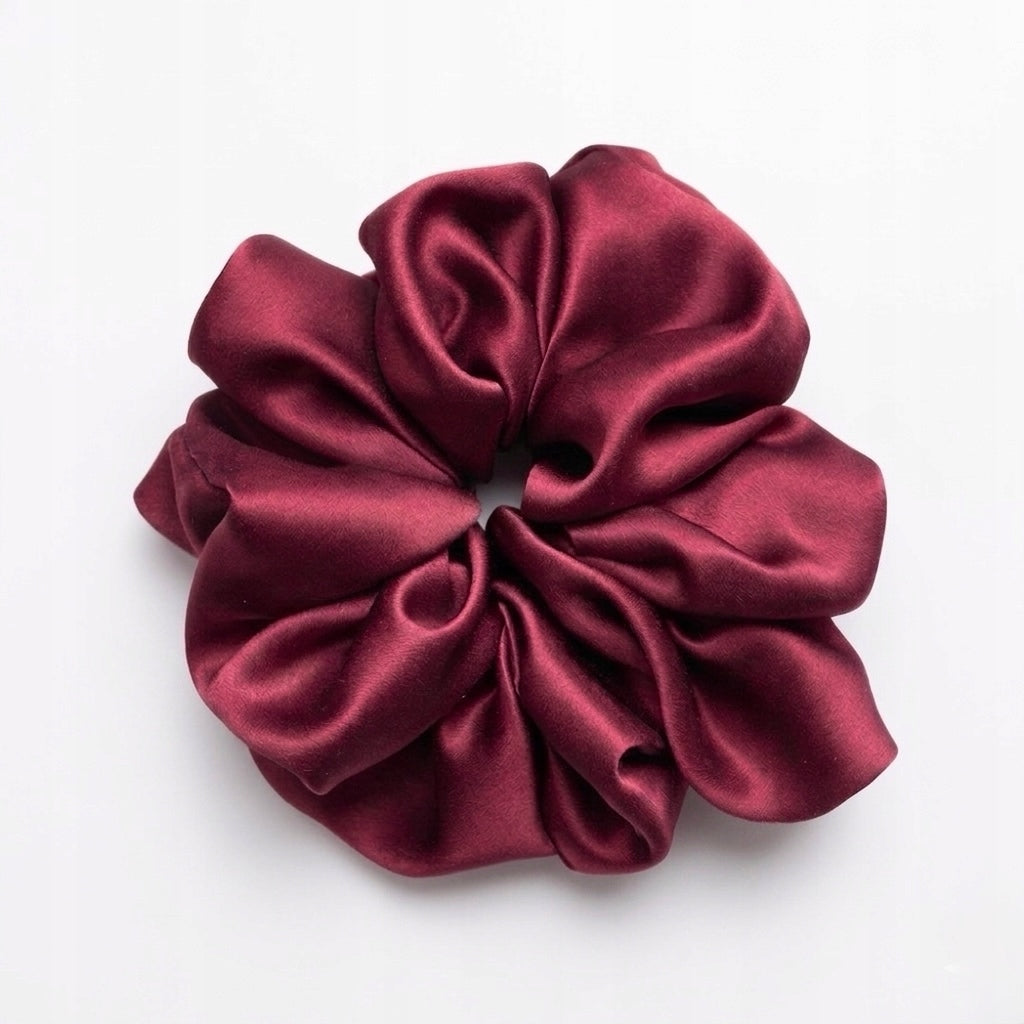 Jedwabna gumka do włosów 100% Jedwab scrunchie czerwone wino XXL Meravil