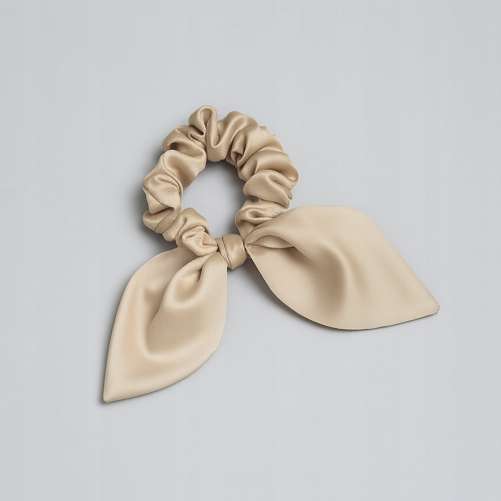 Jedwabna gumka do włosów z uszkami 100% JEDWAB scrunchie Meravil - Beżowy