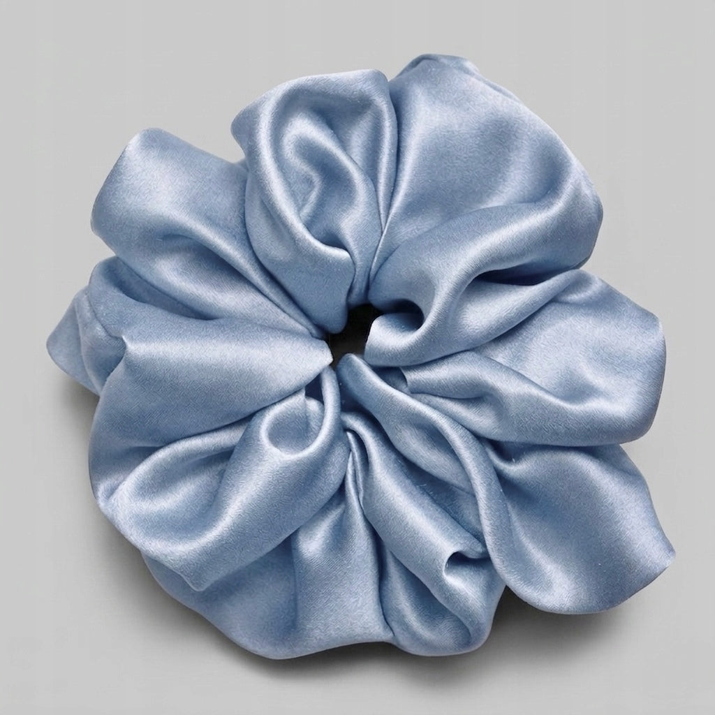 Jedwabna gumka do włosów 100% Jedwab scrunchie jasno niebieska XXL Meravil