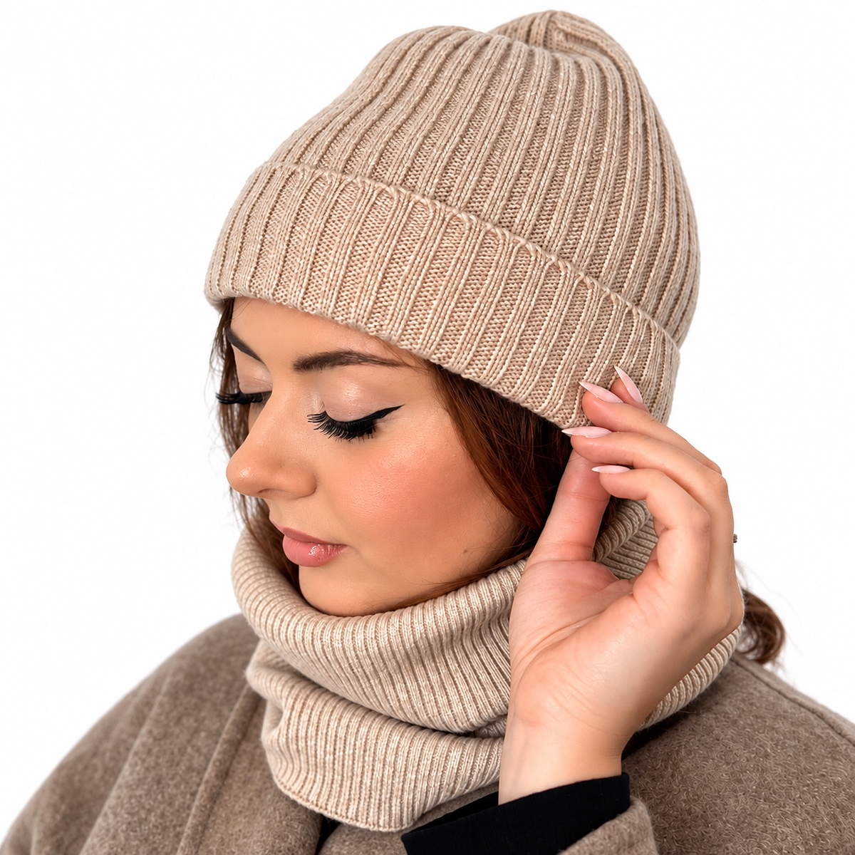 Czapka zimowa 100% Kaszmir- Naturalny beż