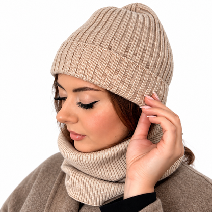 Czapka zimowa 100% Kaszmir- Naturalny beż