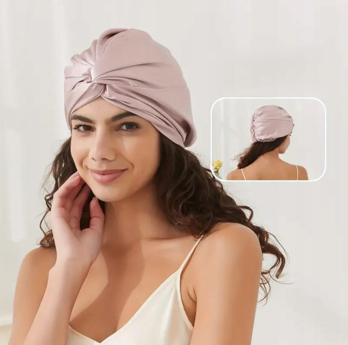 JEDWABNY TURBAN DO WŁOSÓWK CZEPEK 100% JEDWAB NATURALNY MOWROWY RÓŻOWY