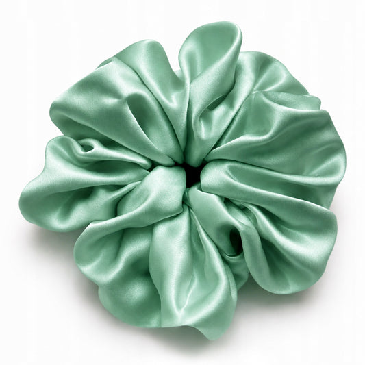 Jedwabna gumka do włosów 100% Jedwab scrunchie pastelowa mięta XXL Meravil