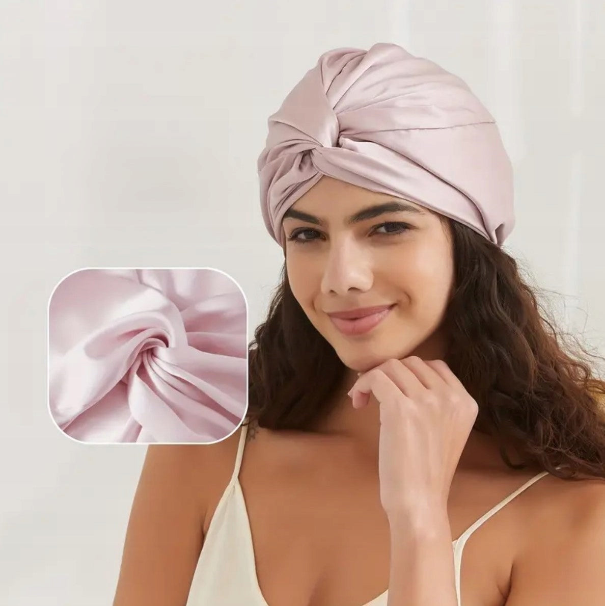 JEDWABNY TURBAN DO WŁOSÓWK CZEPEK 100% JEDWAB NATURALNY MOWROWY RÓŻOWY
