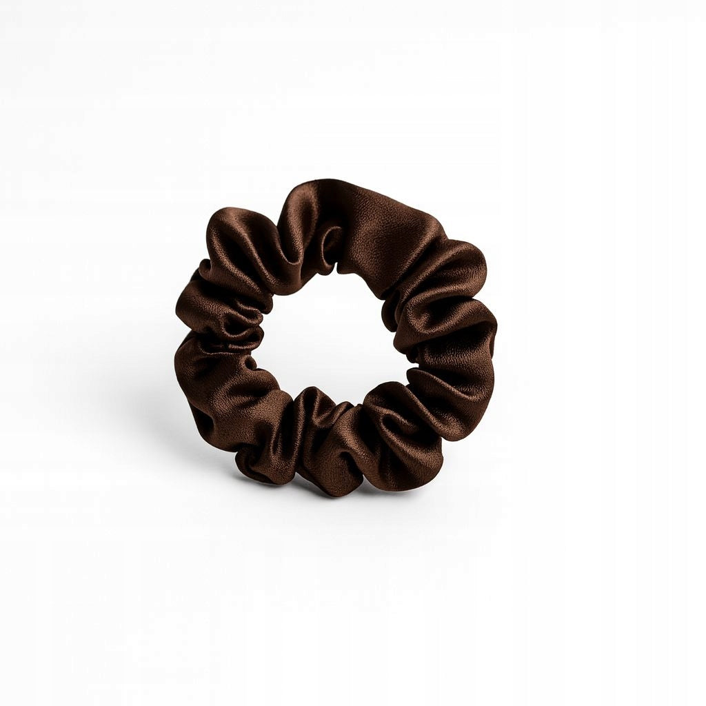 Jedwabna gumka do włosów 100% JEDWAB scrunchie Czekoladowy brąz MINI