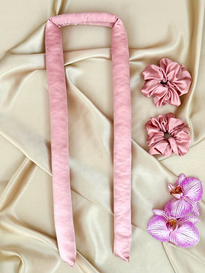 Jedwabny wałek do włosów + 2 scrunchies brudny róż