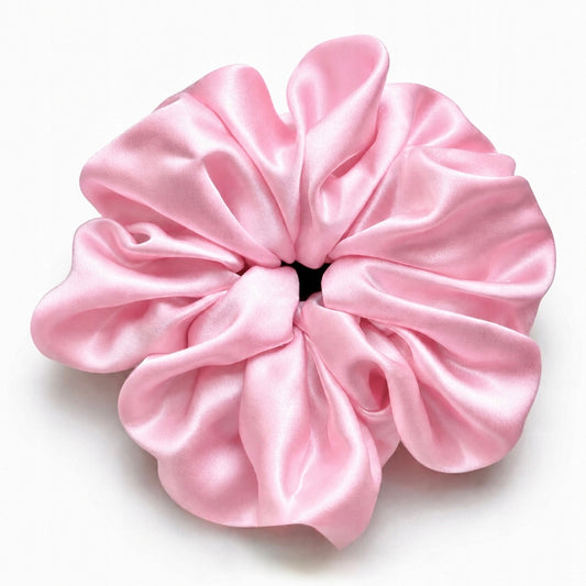 Jedwabna gumka do włosów 100% Jedwab scrunchie jasny róż XXL Meravil