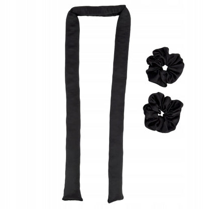 Jedwabny wałek do włosów + 2 scrunchies czarny