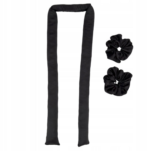 LOKÓWKA JEDWABNY WAŁEK DO WŁOSÓW Z JEDAWBIU + 2 SCRUNCHIES HANDMADE CZARNY